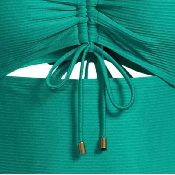 Time And Tru Green Strapless One-Piece Cut Out Ribbed Swimsuit, Size 1X 16W-18W - Picture 2 of 8